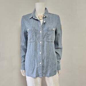 Faherty Size S The Tried and True Shirt Chambray Embroidered 15 Button Front NWT